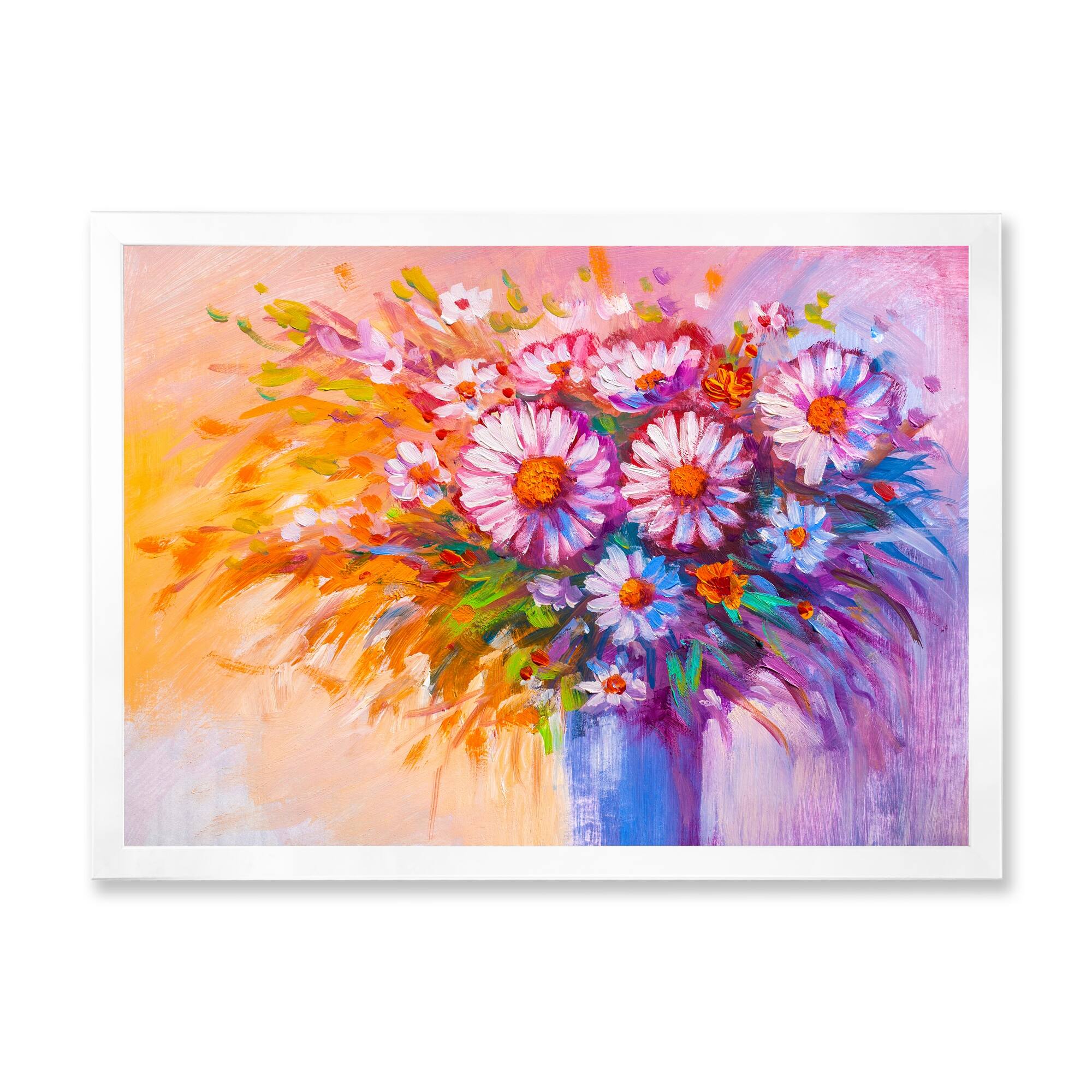 Designart "White And Purple Flower Vase Painting" Traditional Framed