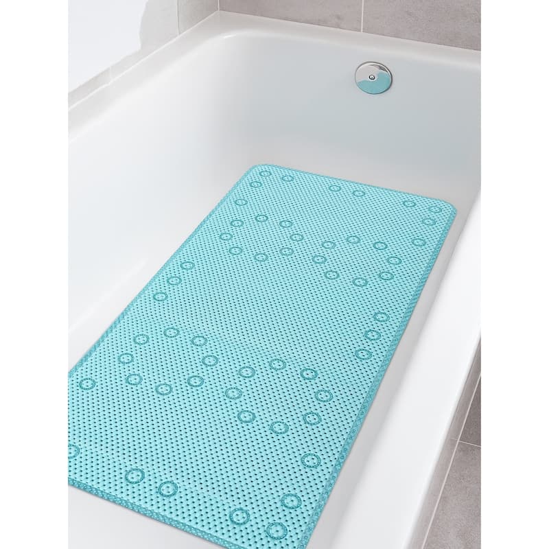 Aqua Blue Non-Slip Foam Bathtub Shower Mat With Suction Cups - 36" x 17" - 36" x 17" - Aqua Blue