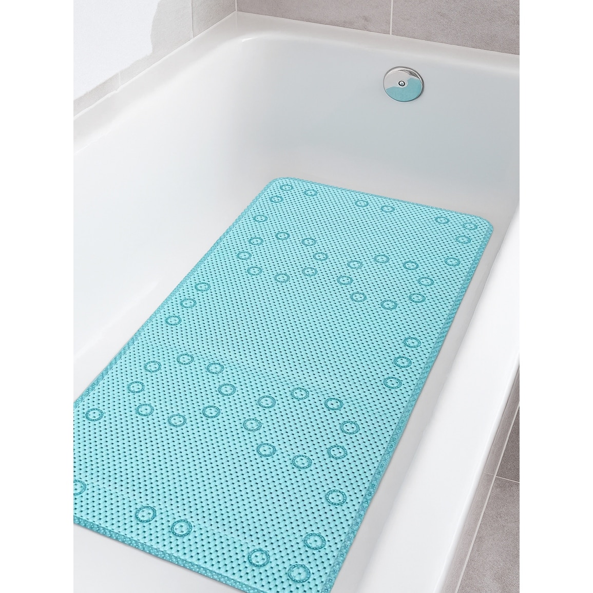 Aqua Blue Non-Slip Foam Bathtub Shower Mat With Suction Cups - 36" x 17"