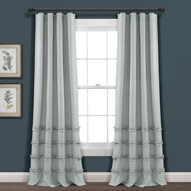 Lush Decor Vintage Stripe Yarn Dyed Cotton Window Curtain Panel Pair - 40"w x 84"l - Denim Blue