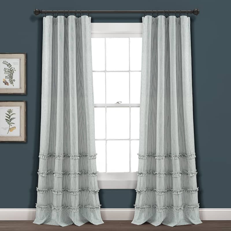 Lush Decor Vintage Stripe Yarn Dyed Cotton Window Curtain Panel Pair - 40"w x 84"l - Denim Blue