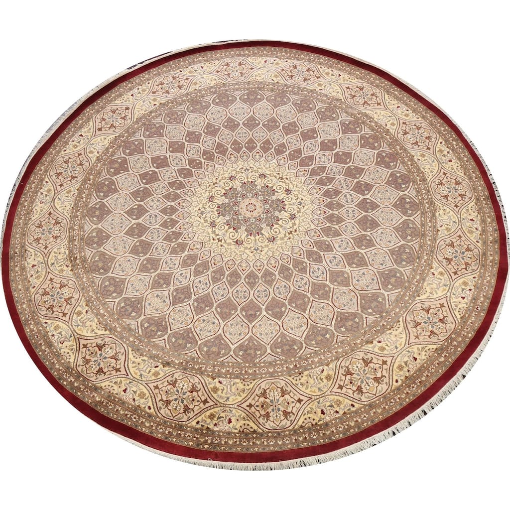Wool/ Silk Vegetable Dye Floral Qum Oriental Area Rug Handmade Carpet - 10'1" x 10'2" Round