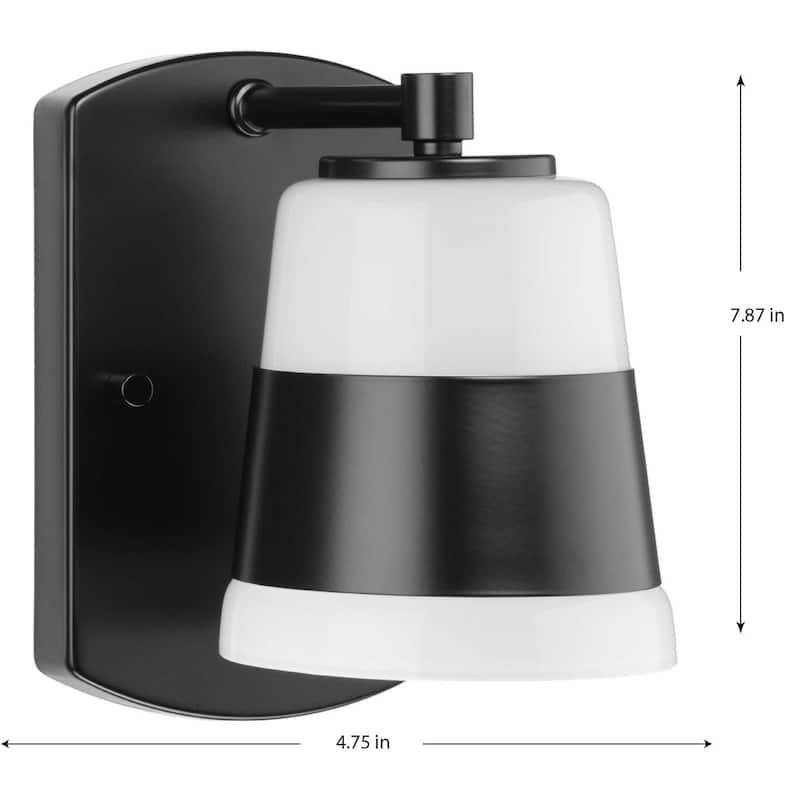 Haven Collection One-Light Matte Black Opal Glass Luxe Industrial Bath Light - 4.75 in x 6.75 in x 7.87 in