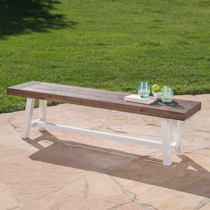 Carlisle Outdoor Acacia Wood Dining Bench by Christopher Knight Home - Sandblast Dark Brown