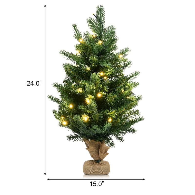 Gymax 24" Mini Artificial Christmas Tree Tabletop Pre-Lit LED Fir Tree