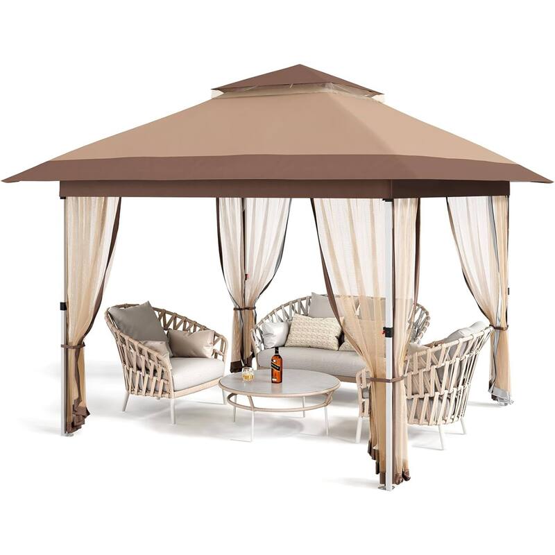 Waterproof 10X10 Ft Instant Pop-Up Gazebo, All-Weather Canopy Tent for Patio, Garden, Backyard, Party - N/A - Brown