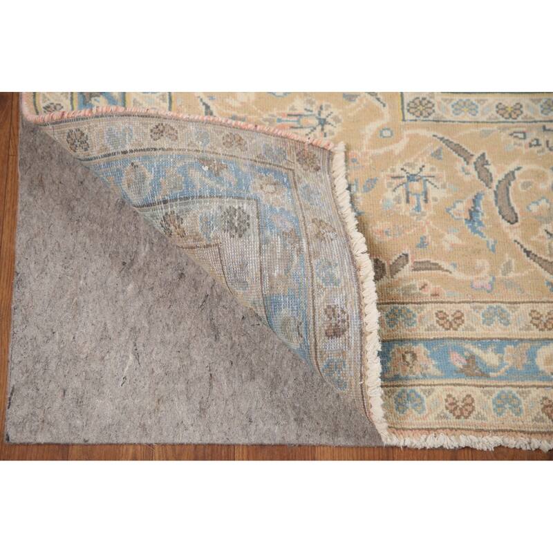Hand Knotted Oriental 100% Wool Carpet Traditional Floral Peach Mashad Area Rug - 13' 1'' X 9' 11''
