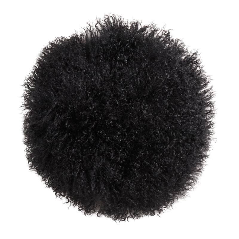 Poly-filled Mongolian Lamb Throw Pillow - 13"X13" - Black