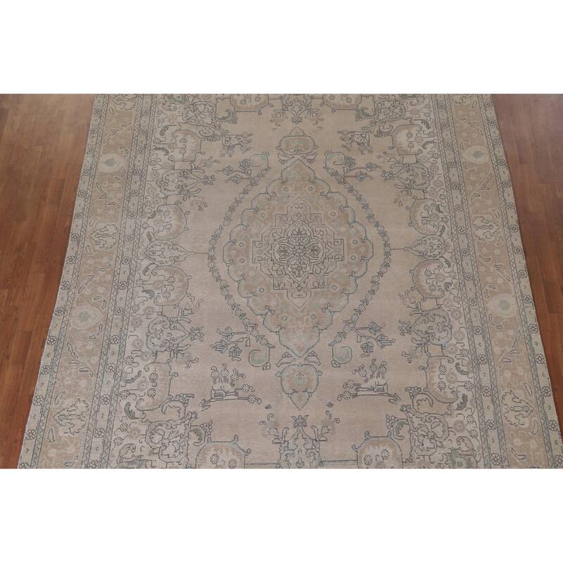 Hand Knotted Oriental 100% Wool Carpet Traditional Medallion Beige & Ivories Tabriz Area Rug - 11' 2'' X 8' 1''