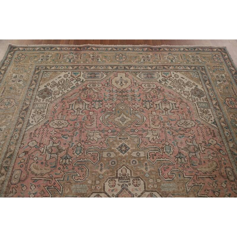 Hand Knotted Oriental 100% Wool Carpet Traditional Medallion Pink Tabriz Area Rug - 9' 9'' X 6' 8''