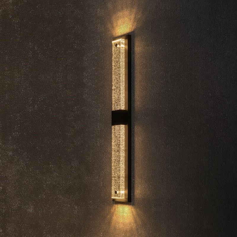 2-Light 31" Outdoor Linear Integrated LED Wall Sconce with Crystal Bulbble Glass - H31.5" x W4.7" x D2"