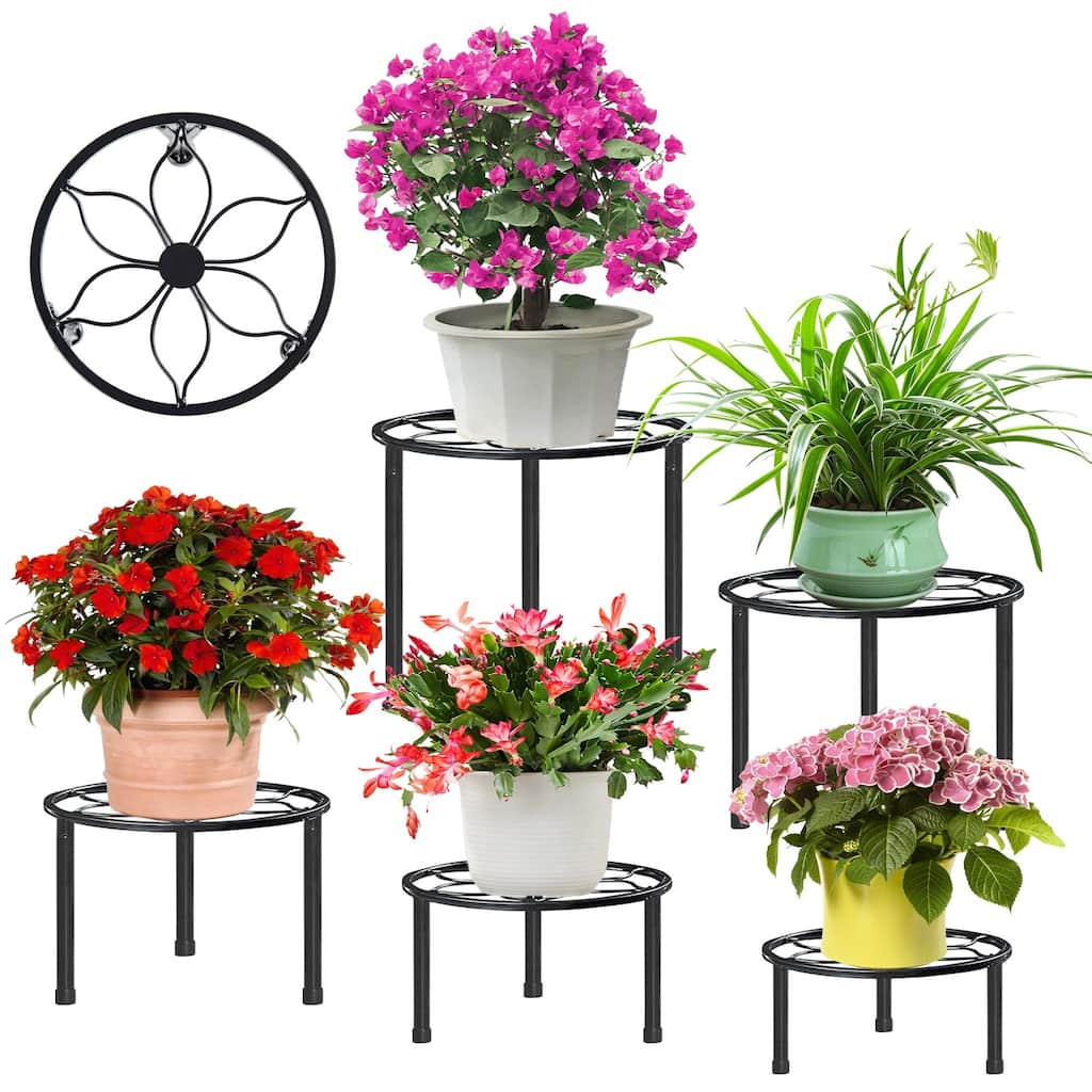 Javlergo 5-Piece Metal Plant Stand Set Multiple Sizes Black Heavy Duty Flower Pot Holder Stands for Indoor Outdoor Use