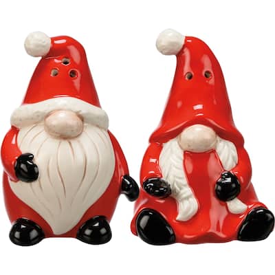 Santa Gnome and Mrs. Santa Gnome Salt and Pepper Shakers Ceramic - Red,White
