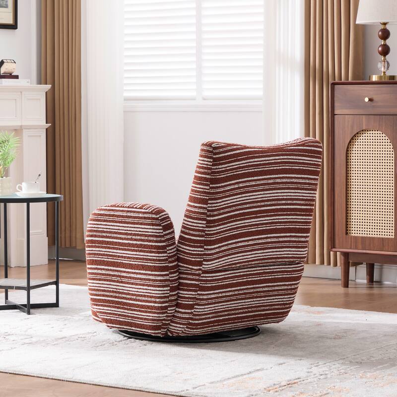 Swivel Striped Accent Chair with Metal Base, Modern Arm Chair for Living Room, Fabric Club Single Sofa Chair