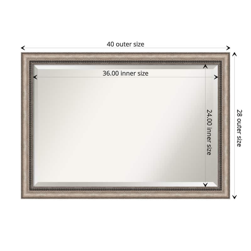 Beveled Bathroom Wall Mirror - Lyla Ornate Silver Frame - Lyla Ornate Silver - Outer Size: 40 x 28 in