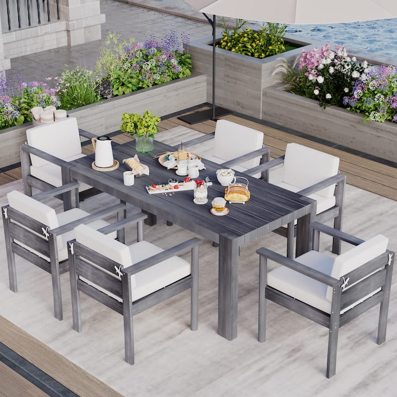 7-Piece Patio Dining Table Set for 6, Outdoor Furniture Sets with 70.8" Rectangle Table