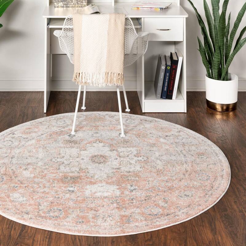 Transitional Anavine Collection Area Rug - 3' Round - Rose Pink