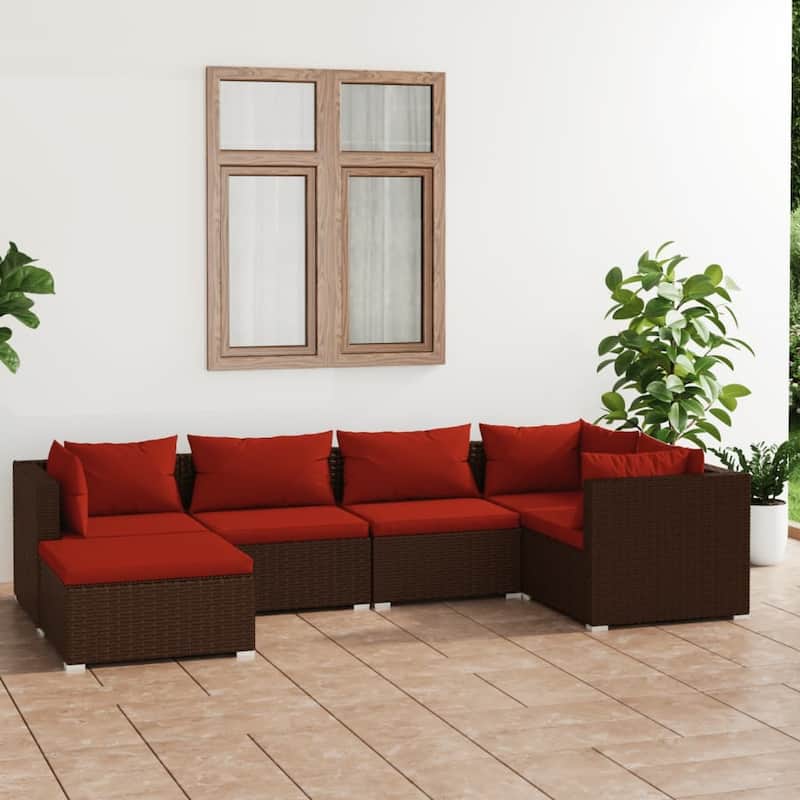 vidaXL Patio Lounge Set Outdoor Sectional Sofa Set Table Garden Poly Rattan - 27.6" x 27.6" x 23.8" - Brown 6 Piece