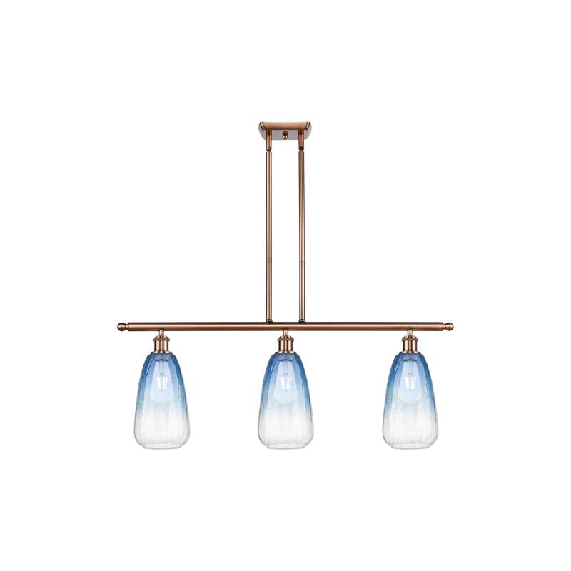 Innovations Lighting Endless Possibilities Ballston - Brookhaven Almond - 3 Light 36" Stem Hung Island Light - Antique Copper/Sapphire Blue