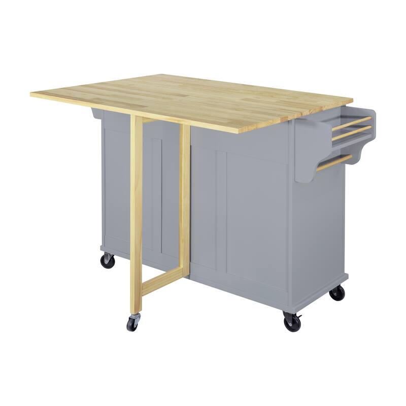 Kitchen Island with Wood Top, Kitchen Storage Cart on Locking Wheels, Mobile Island Table with 2 Drawers & Adjustable Shelves