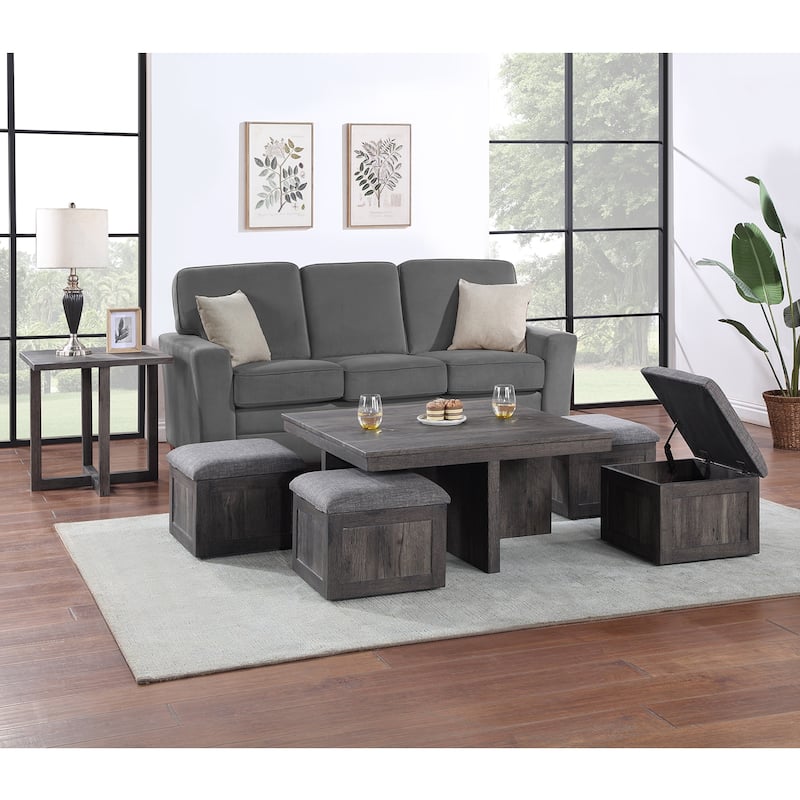 Square Coffee Table with 4 Storage Stools
