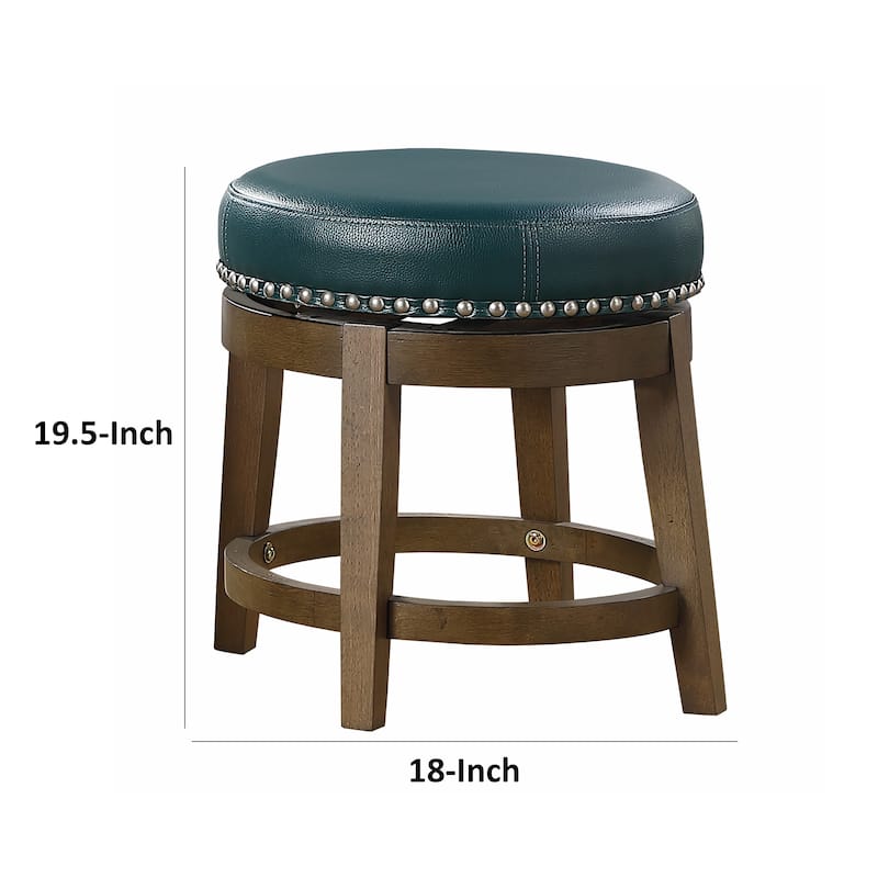 Bara 20 Inch Swivel Dining Stool, Green Round Faux Leather, Set of 2