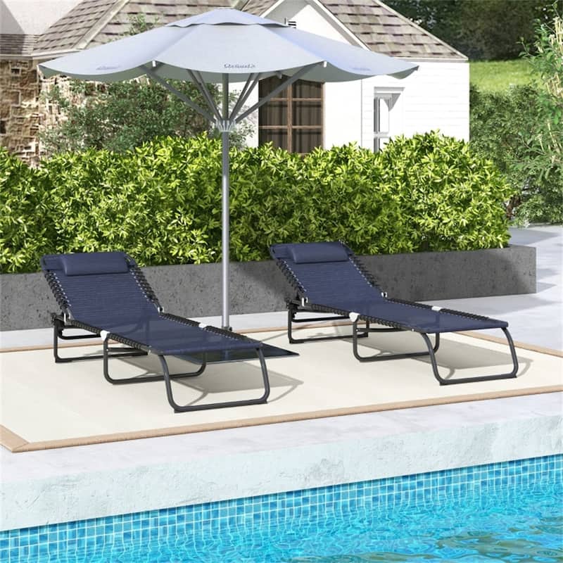 Mesh Steel Folding Lounge Chairs Set of 2 with Adjustable Recline - 77.5" L x 22.75" W x 11.75" H