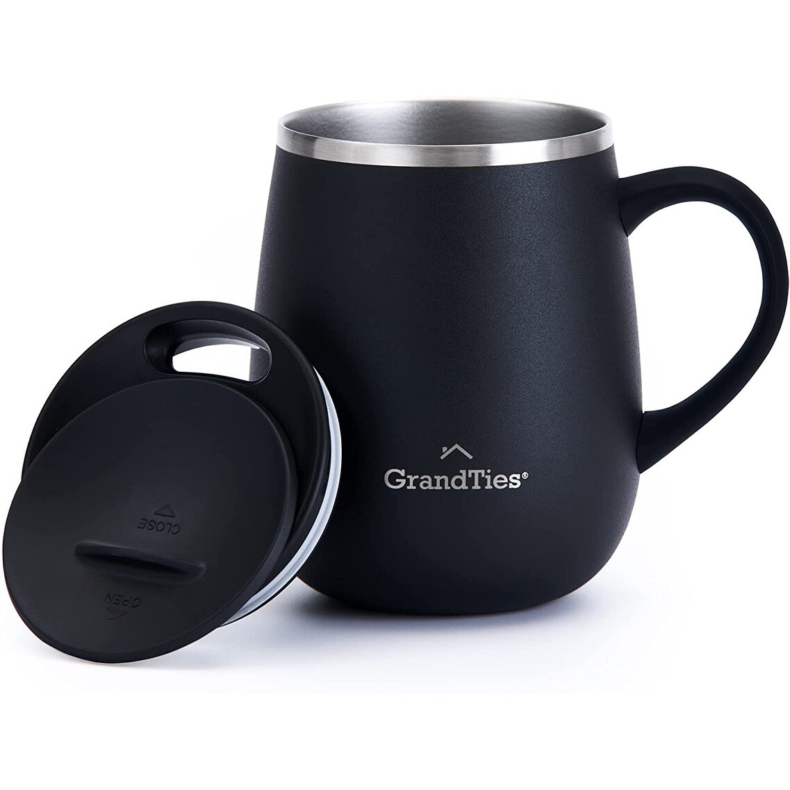 Grandties 16 oz Wine-Glass Shape Insulated Coffee Mug with Handle - Black
