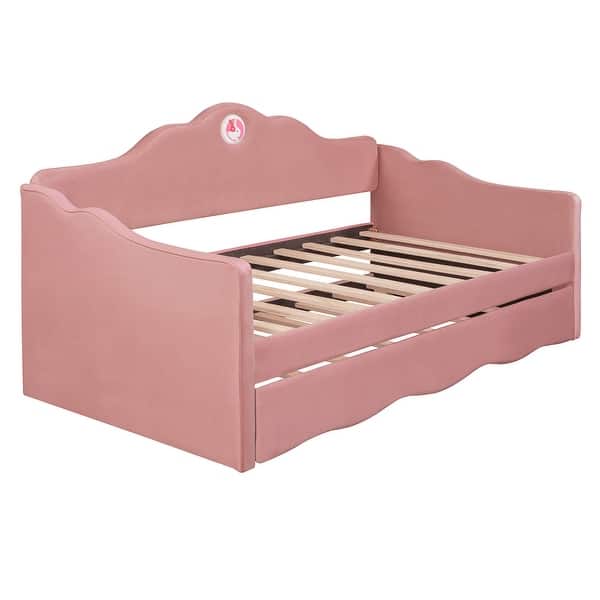 slide 2 of 12, Pink Upholstery Sofa Bed Twin Size Sleeper Sofa with Trundle Daybed Pink