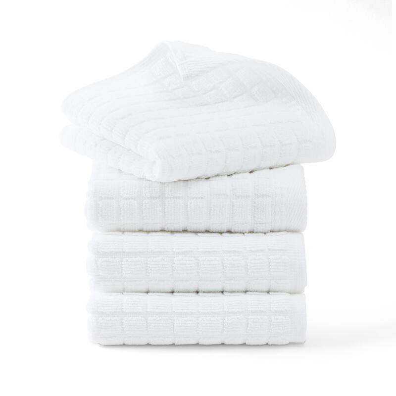 TOWN & COUNTRY EVERYDAY 4-Piece Textured Windowpane Washcloth Set, 13x13-Inch, 100% Cotton - 13"x13" - White