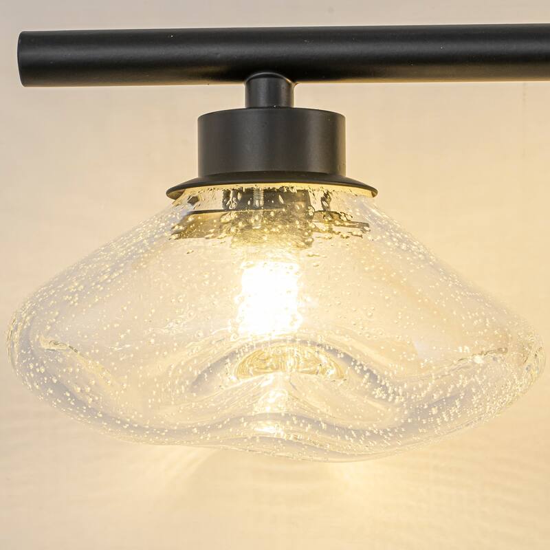 3-Light 24.4" Modern Black/Gold Bathroom Vanity Light with Stone-Shaped Seed Glass Shades