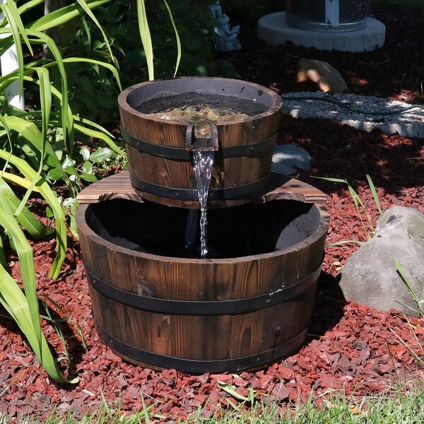 Sunnydaze Rustic Stacked Wooden Bowls Outdoor Water Fountain 16 Inch ...