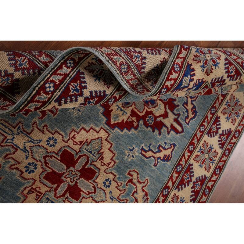 Light Blue Kazak Rug Hand-Knotted Traditional Wool Carpet - 3'11" x 6'0"