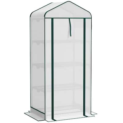 White Steel PE Cover 4-Tier Mini Greenhouse with Roll-Up Zipper Door