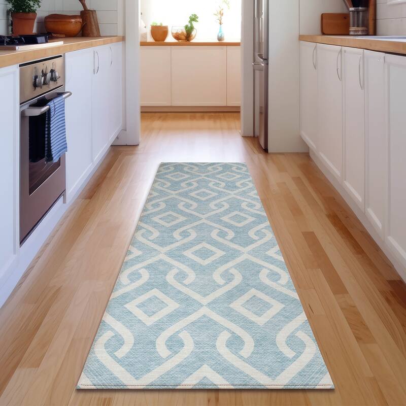Premium Washable Super Soft Modern Medallions Mayfield Rug - Sky - 2' 3" x 7' 6" - Runner
