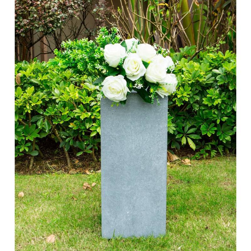 Kante Set of 2 Lightweight Concrete Modern Rectangle Outdoor Planters, 28 and 24 Inch Tall, Slate Gray