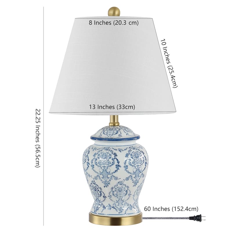 Billy 22.25" Traditional Classic Chinoiserie Ceramic LED Table Lamp, Blue/White by JONATHAN Y - 1 Bulb