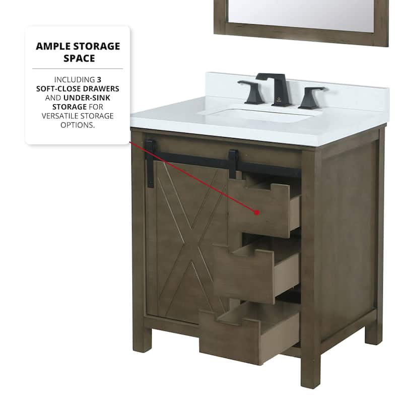 Marsyas 30 in W x 22 in D Brown Bath Vanity, Cultured Marble Countertop and 28 in Mirror