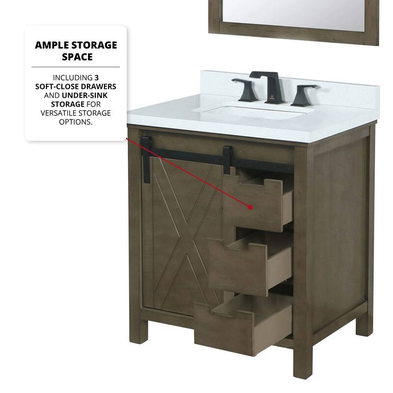 Marsyas Bath Vanity, White Quartz Countertop and Mirrors