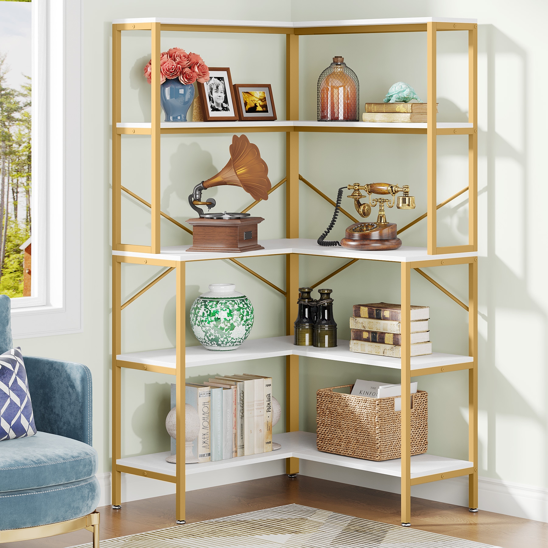 L shaped shop shelf unit