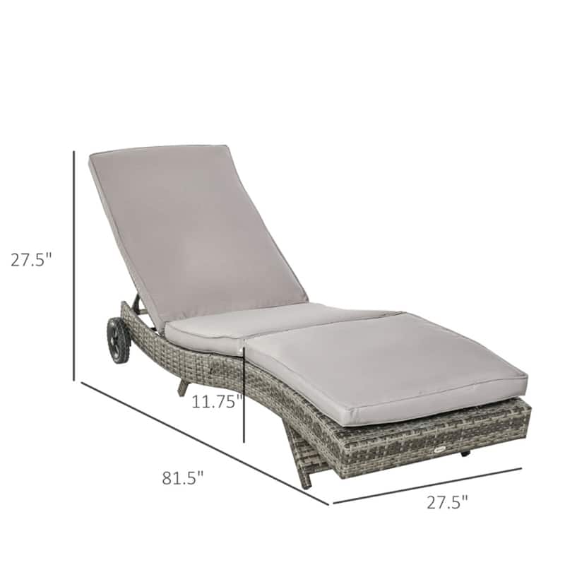 5-Position Hand-Woven PE Rattan Reclining Lounger Chair with Cushioned Seat and Steel Frame - 81.5" W x 27.5" D x 27.5" H