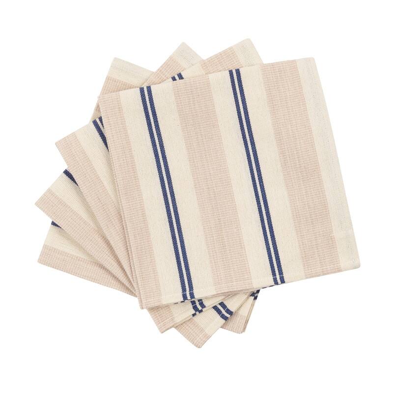 French Home Set of 4 Cream, Blue, and Pink Striped Napkins - 16" x 16"