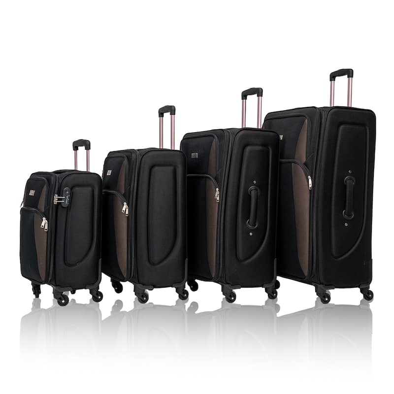 SoftshellLuggage Expandable 4 Piece Set Suitcase Softside Lightweight Luggage Travel Set - Black