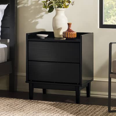 Mid-Century Modern 2-Drawer Solid Wood Nightstand - Black