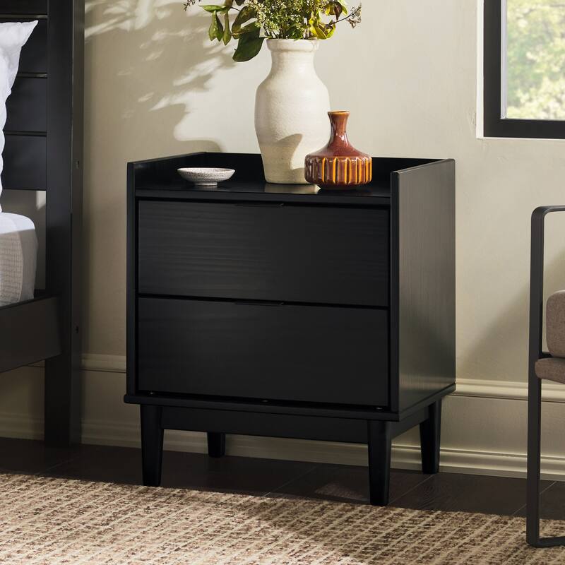 Mid-Century Modern 2-Drawer Solid Wood Nightstand in Black - Black