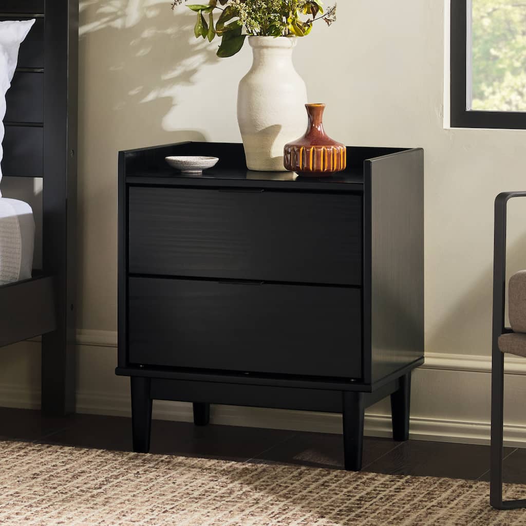 Mid-Century Modern 2-Drawer Solid Wood Nightstand in Black