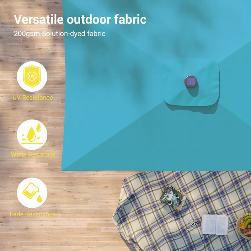 Bonosuki 10 x 6.5ft LED Patio Rectangular Umbrella Outdoor Market Umbrella Aluminium/Steel with Tilt and Crank