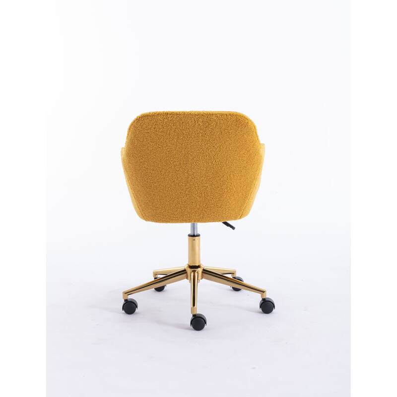 Modern Upholstered Home Office Chair with Adjustable Height & Gold Metal Legs, 360° Swivel
