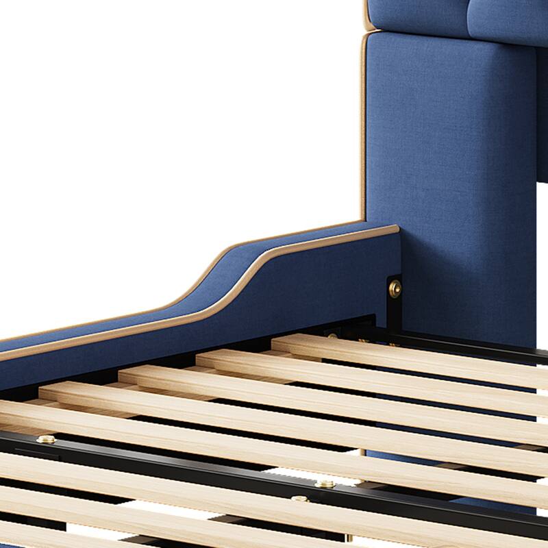 Christopher Knight Home - Aveline Modern Upholstered Platform Bed with Curved Back Headboard and Button Tufted Design