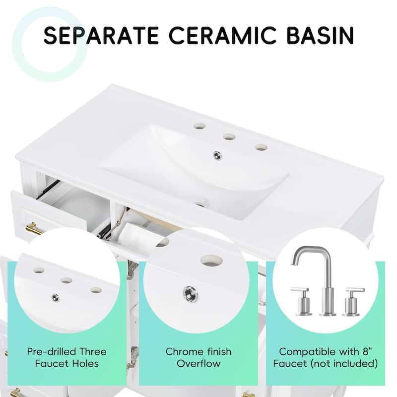 36 Inch Single Sink Bathroom Vanity Cabinet with 4 Drawers, Vanity Base & Ceramic Basin Set